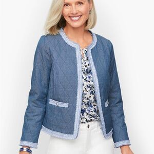Talbots‎ Blue Fringe Quilted Chambray Jacket